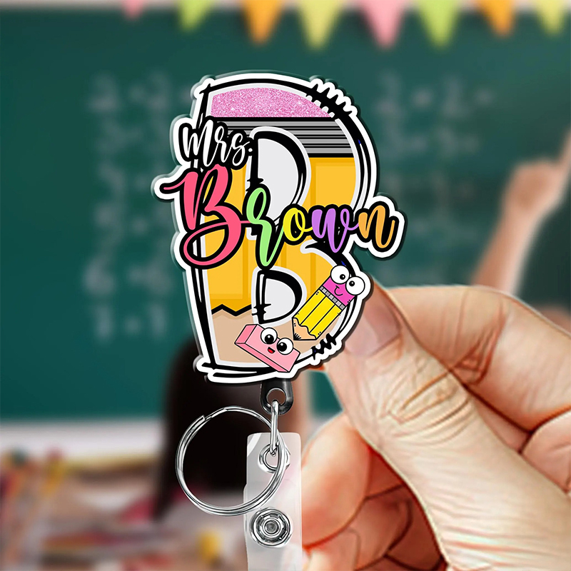 Personalized Name And Initial Funny Letter Teacher Badge Reel
