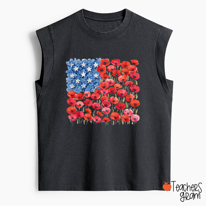 Floral USA Flag 250th Anniversary Teacher Washed Tank Top