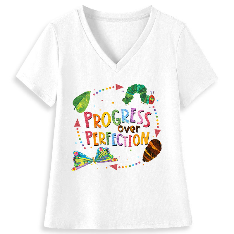 Progress Over Perfection Female V-Neck T-Shirt