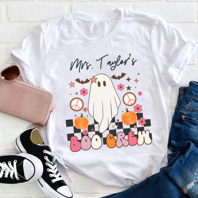 Personalized Name Halloween Boo Crew Teacher T-Shirt