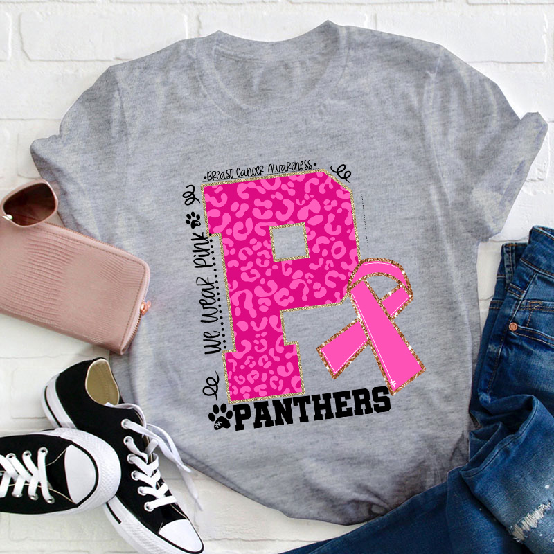 Personalized We Wear Pink Breast Cancer Teacher T-Shirt