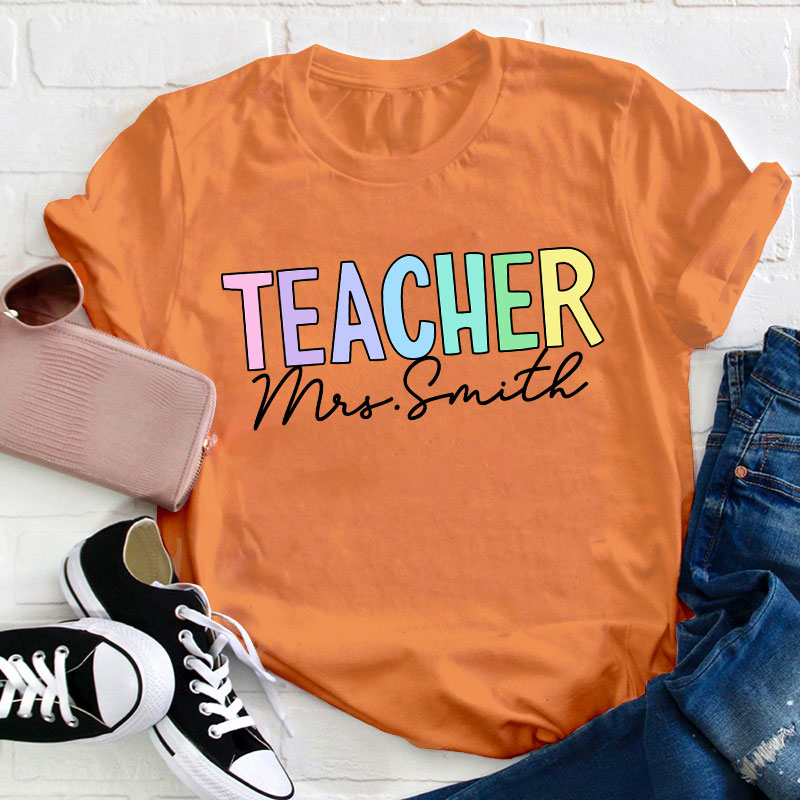 Personalized Name Gradient Color Teacher T-Shirt