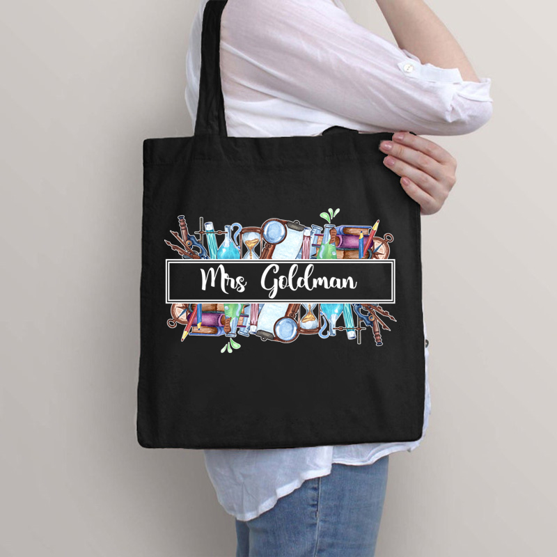 Personalized Retro Steampunk Style Name Teacher Tote Bag