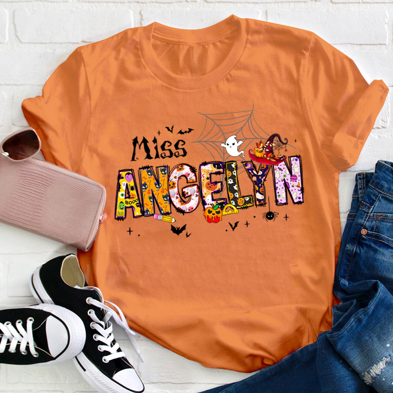 Personalized Name Happy Halloween Teacher T-Shirt