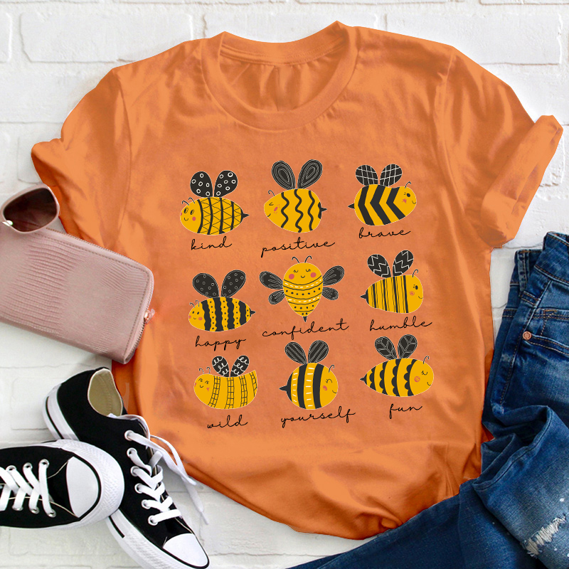 Bee Kind Positive Brave Happy Confident Humble Teacher T-Shirt