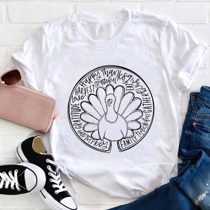 Happy Thanksgiving Turkey Teacher T-Shirt