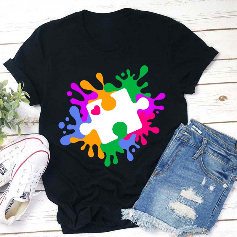 Autism Puzzle Piece Teacher T-Shirt