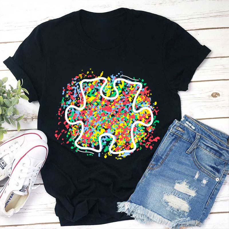 Colorful Autism Puzzle Piece Teacher T-Shirt