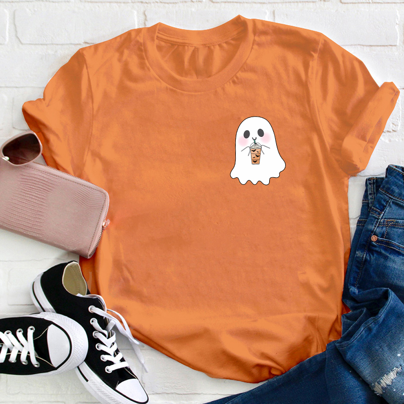 Ghost Drinks Halloween Coffee Teacher T-Shirt