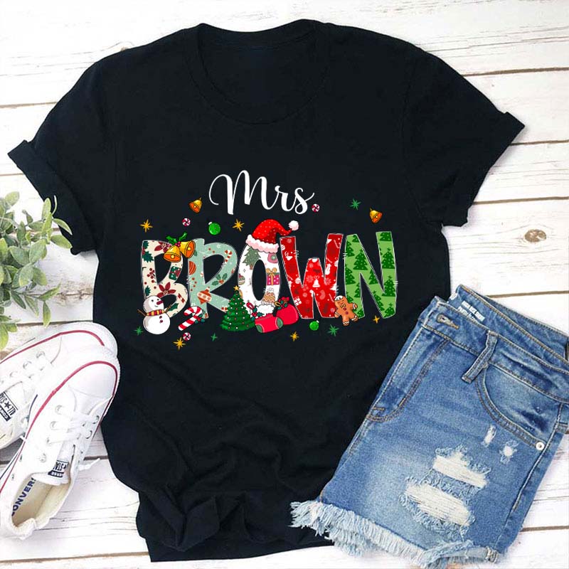 Personalized Name Christmas Atmosphere Teacher T-Shirt
