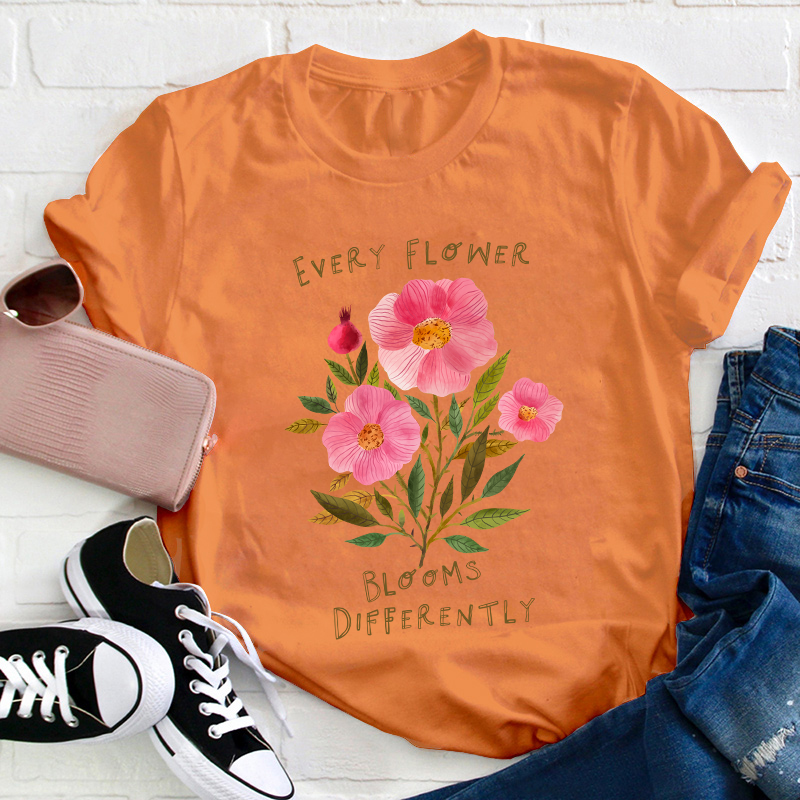 Every Flower Blooms Differently Neurodiversity Teacher T-Shirt
