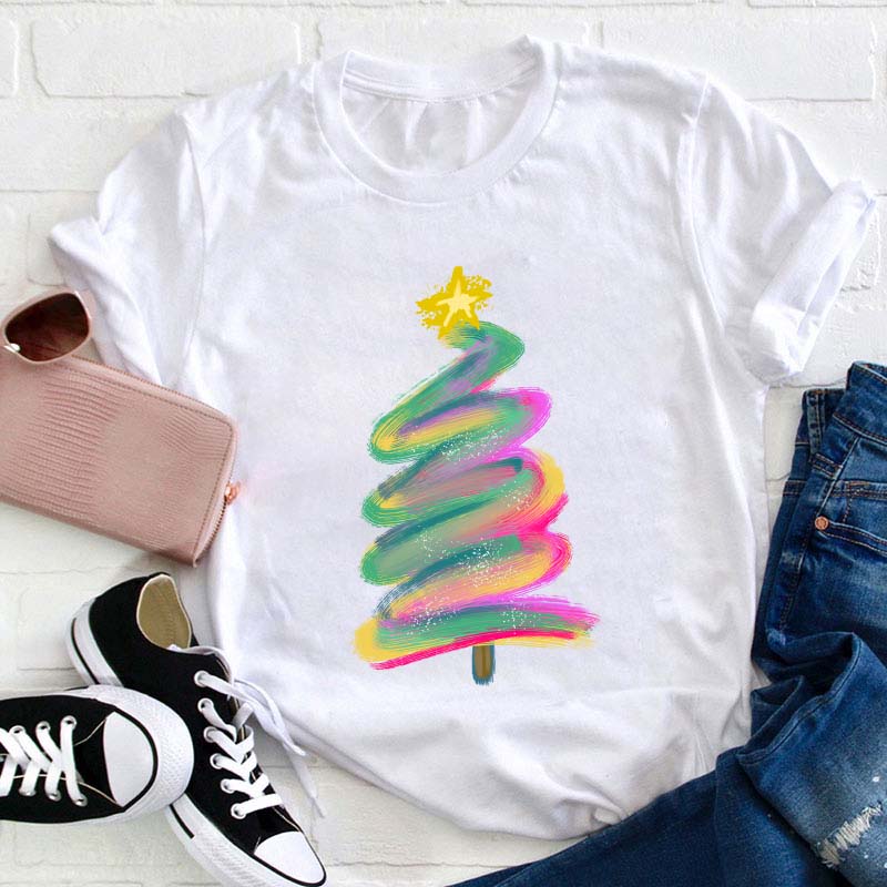 Colorful Graffiti Christmas Tree Teacher T-Shirt