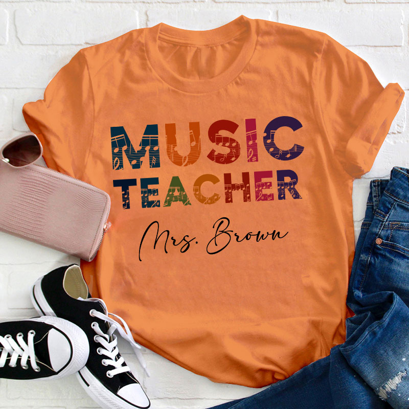 Personalized Name Colorful Music Teacher T-Shirt