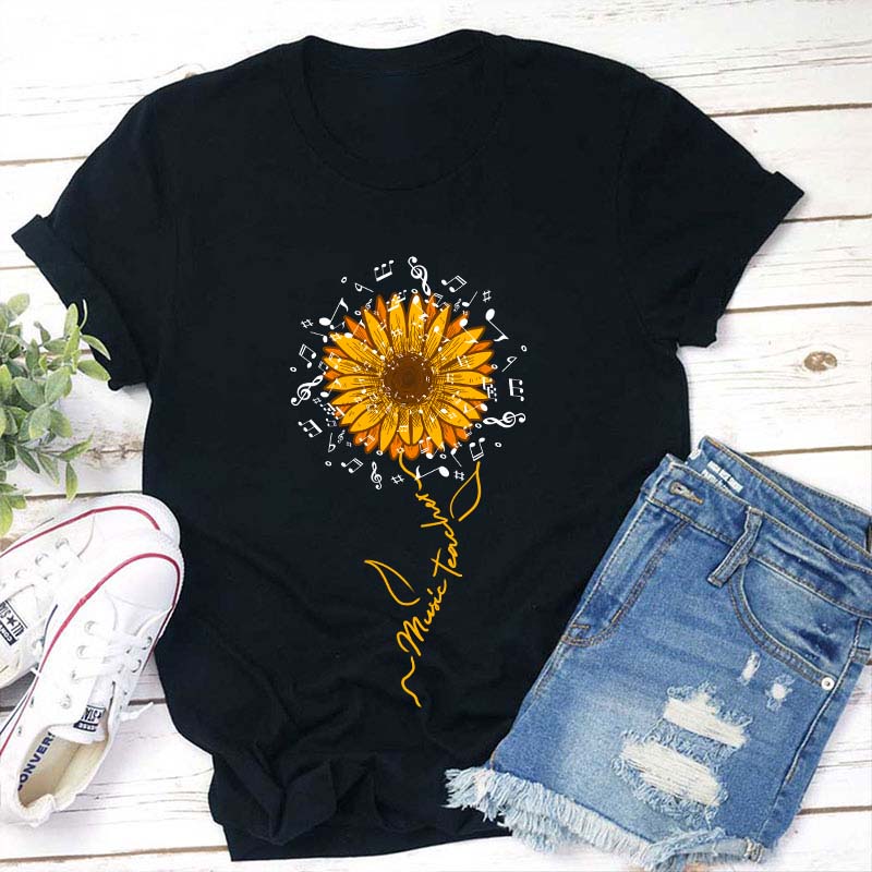 Music Teacher Sunflower Teacher T-Shirt