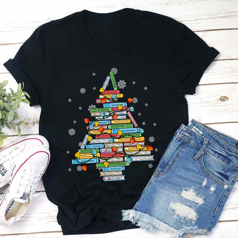 Christmas Books Tree Teacher T-Shirt Sale-Teachersgram
