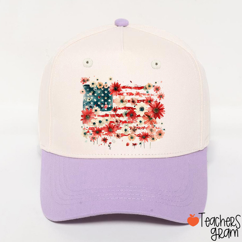 American Flag Floral Teacher Baseball Cap