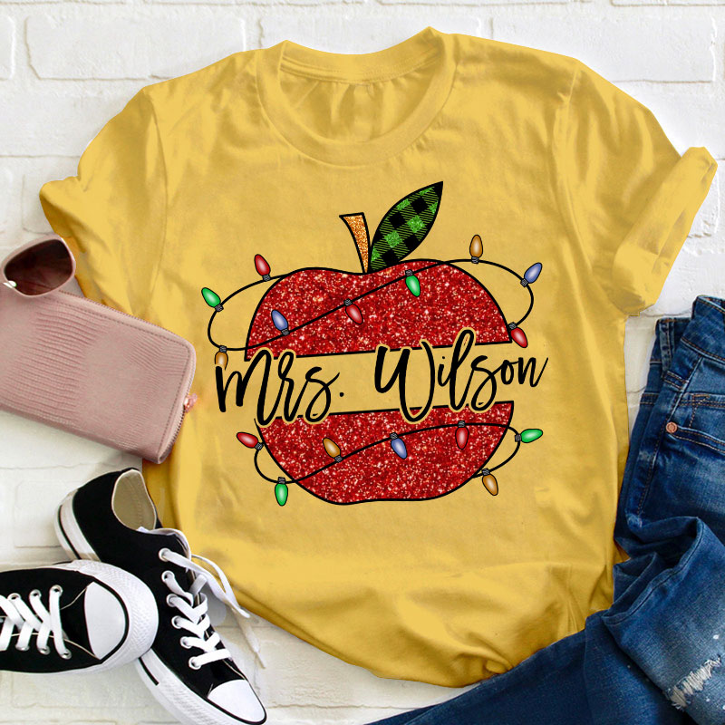 Personalized Shining Apple Teacher T-Shirt