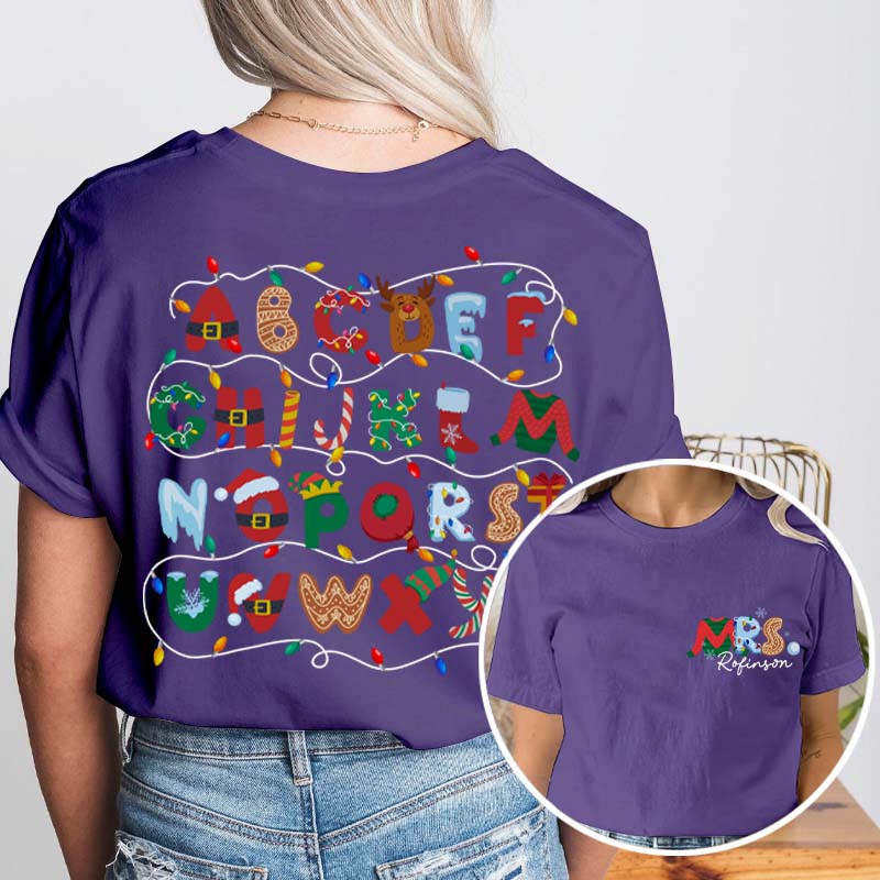 Personalized Alphabet Christmas Teacher T-Shirt