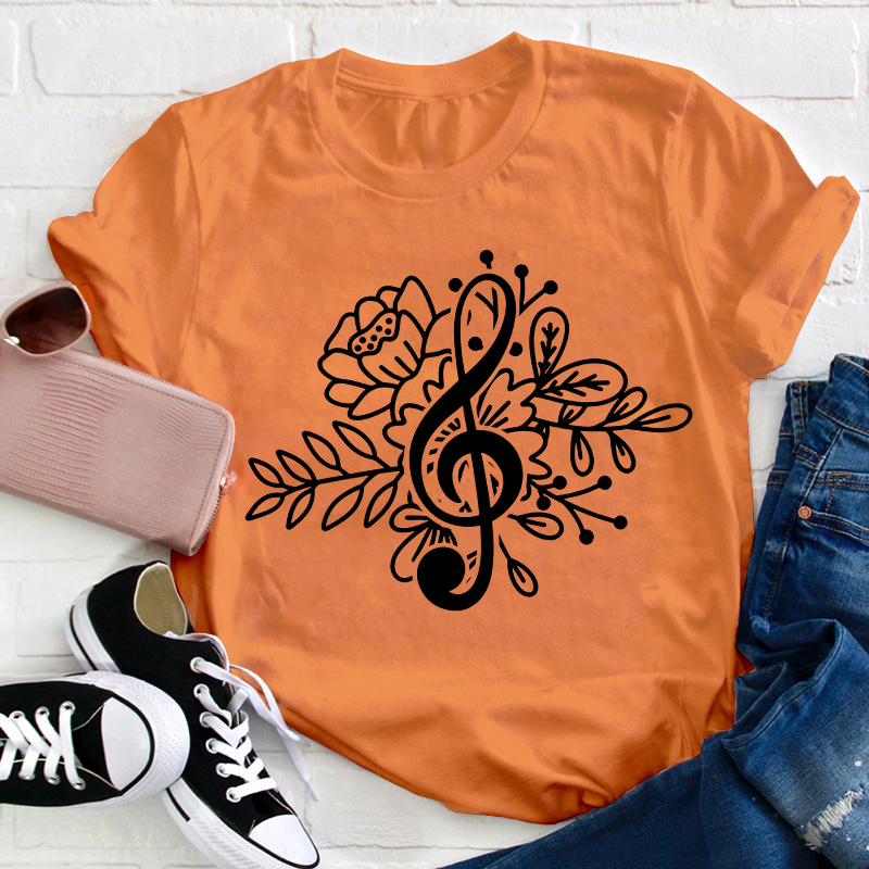 Music Note Flower Teacher T-Shirt