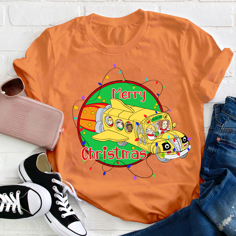 School Bus Merry Christmas Teacher T-Shirt