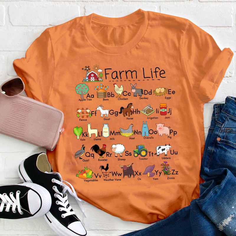 Farm Life Alphabet Teacher T-Shirt