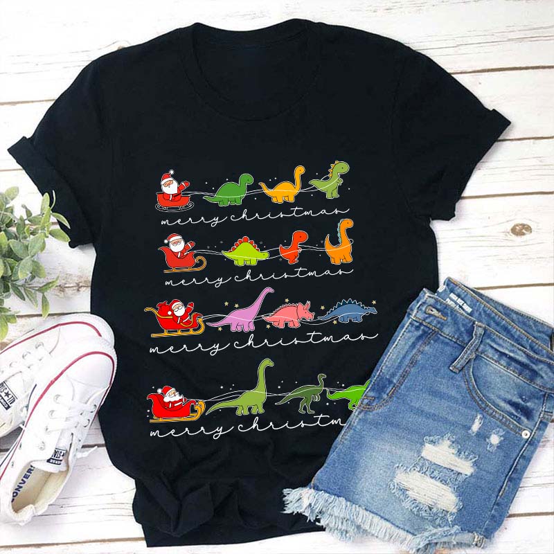 Dinosaur Chirstmas Tree Teacher T-Shirt