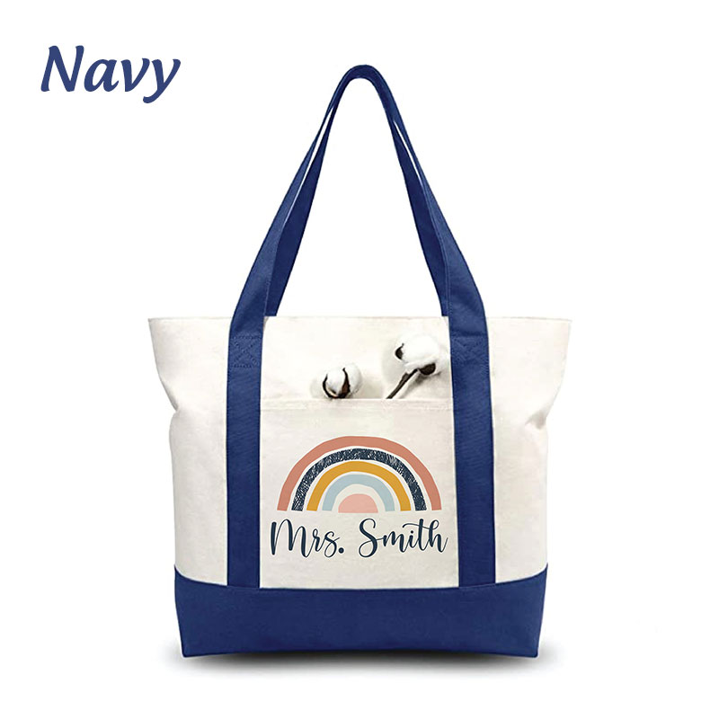 Personalized Name Rainbow Color Block Tote Bag