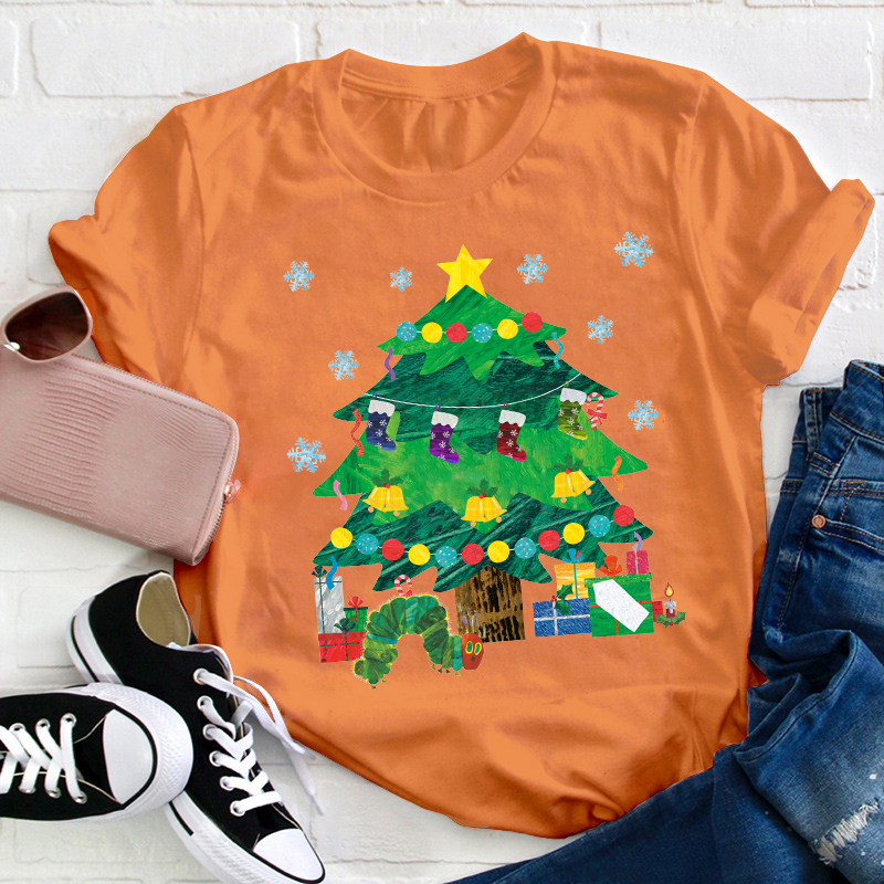 Caterpillar Under The Christmas Tree Teacher T-Shirt