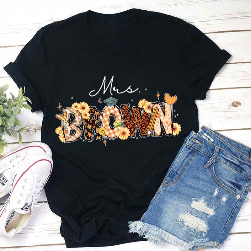 Personalized Name Cute Sunflower Teacher T-Shirt