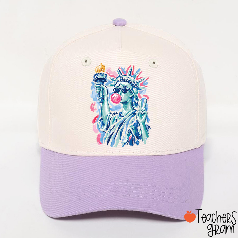 Preppy Statue Of Liberty Blowing Bubble Teacher Baseball Cap