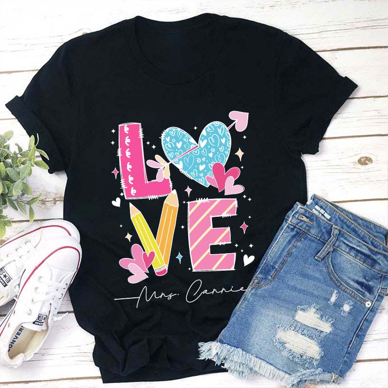 Personalized Love Teacher Name Heart Teacher T-Shirt Sale-Teachersgram