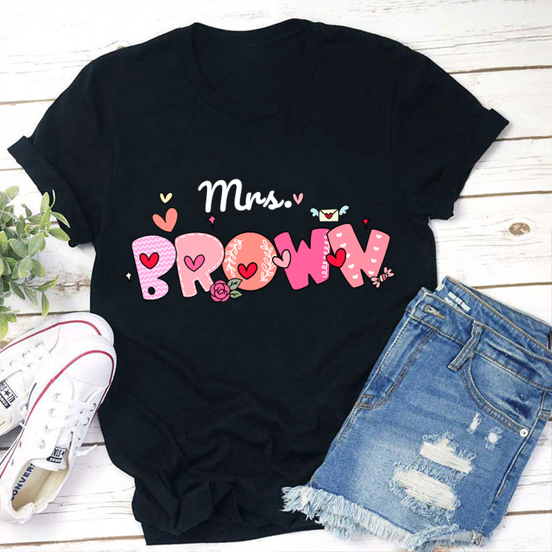 Personalized Name Pink Bubble Teacher T-Shirt