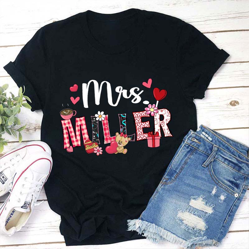 Personalized Valentine Vibe Teacher T-Shirt