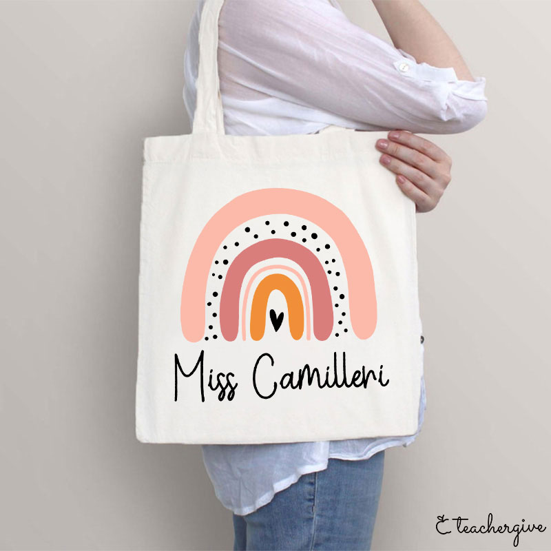 Personalized Pink Rainbow Teacher Tote Bag