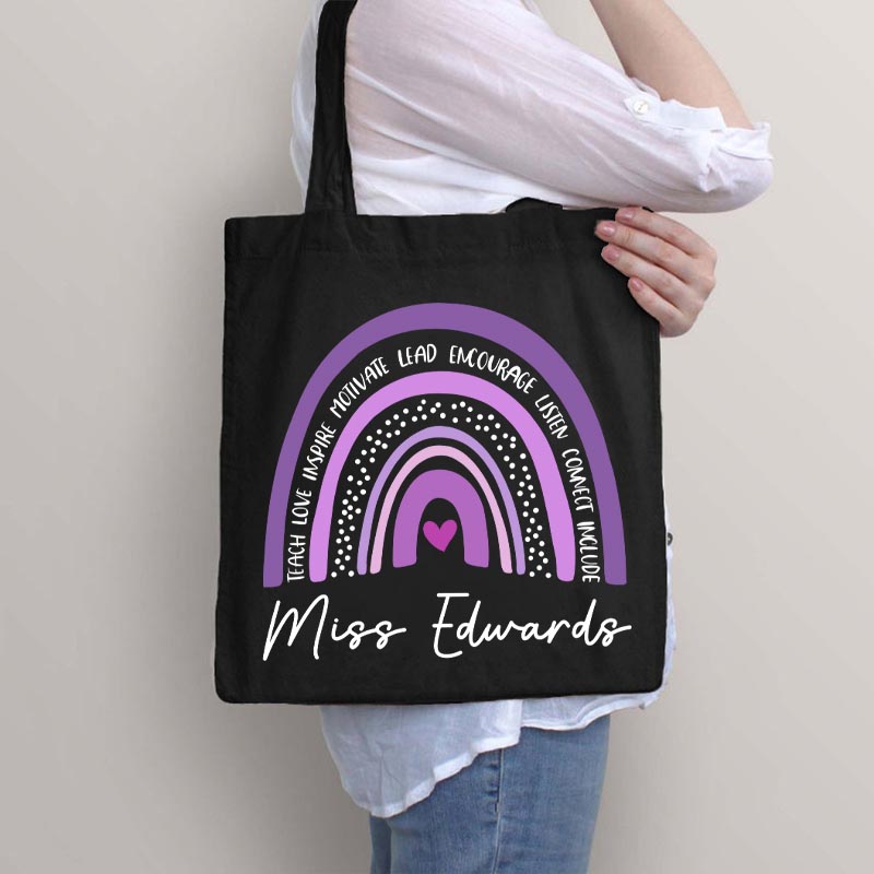 Personalized Purple Rainbow Teacher Tote Bag