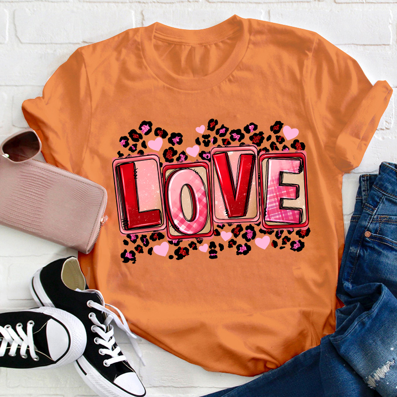 Pink Leopard Love Teacher T-Shirt