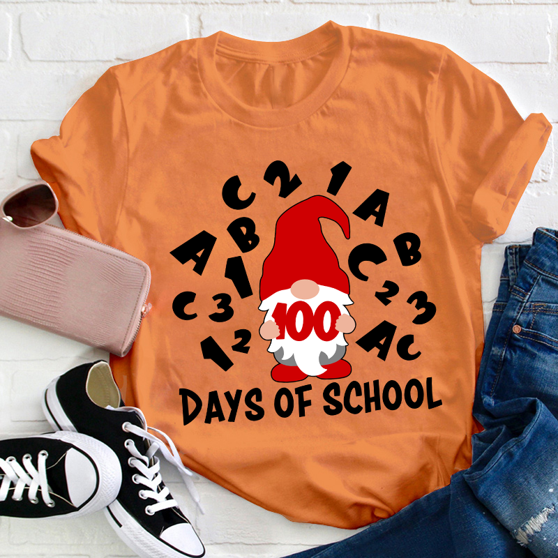 100 Days Of School Gnome Teacher T-Shirt
