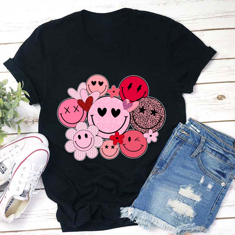 Valentines Smiley Faces Teacher T-Shirt