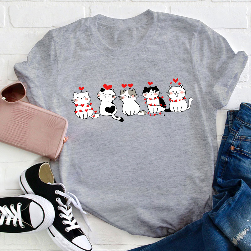 Hearts And Kittens Teacher T-Shirt