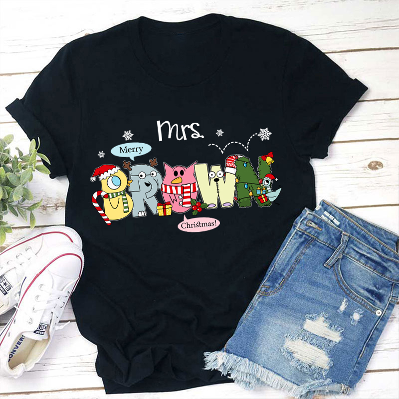 Personalized Name Merry Chrisrams Teacher T-Shirt