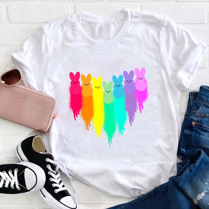 Colorful Easter Peeps Heart Teacher T-Shirt