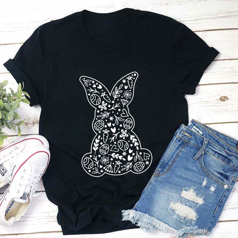 Floral Bunny Teacher T-Shirt
