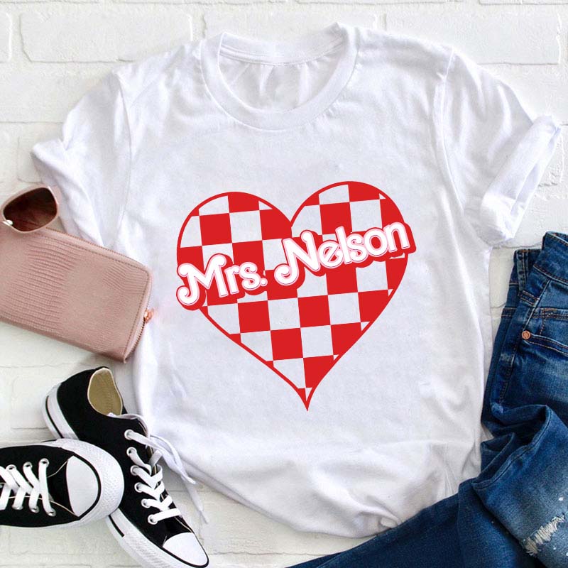 Personalized Name Heart Checker Teacher T-Shirt