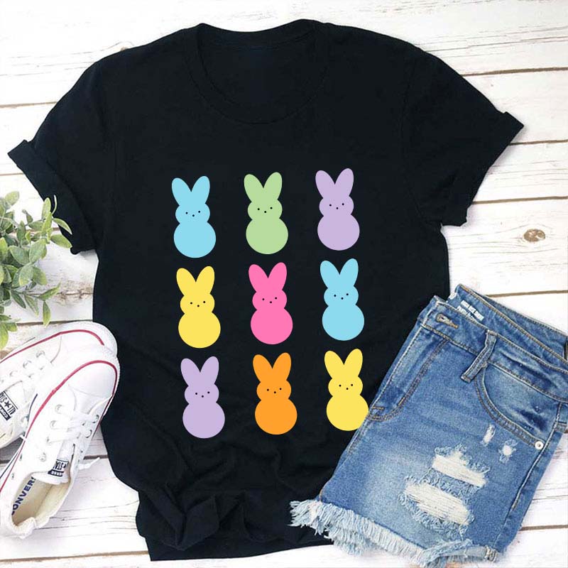 Colorful Easter Peeps Teacher T-Shirt Sale-Teachersgram