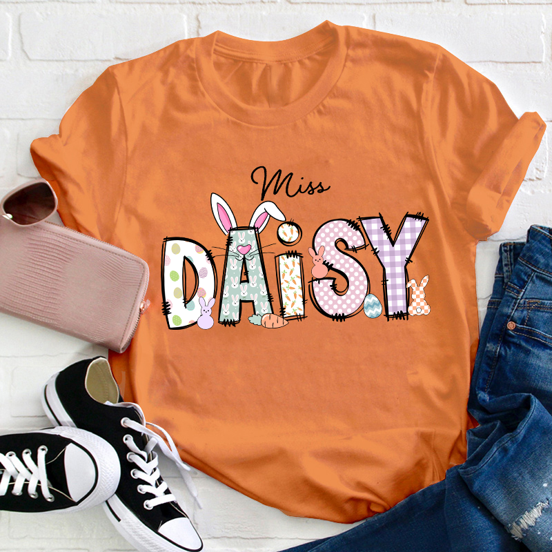 Personalized Name Cute Easter Bunny Teacher T-Shirt