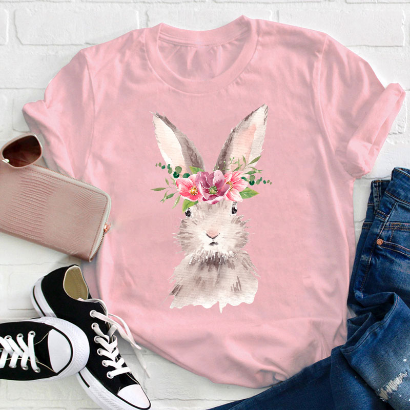 Beautiful Watercolor Bunny Teacher T-Shirt Sale-Teachersgram