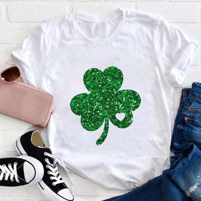 Glitter Shamrock Teacher T-Shirt Sale-Teachersgram
