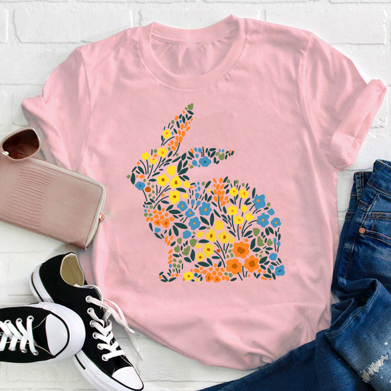 Floral Bunny Teacher T-Shirt