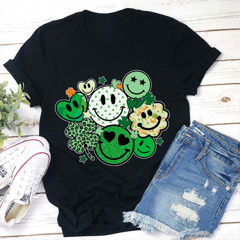 St Patricks Day Smiley Faces Teacher T-Shirt