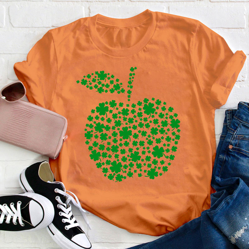 St Patrick Shamrock Apple Teacher T-Shirt